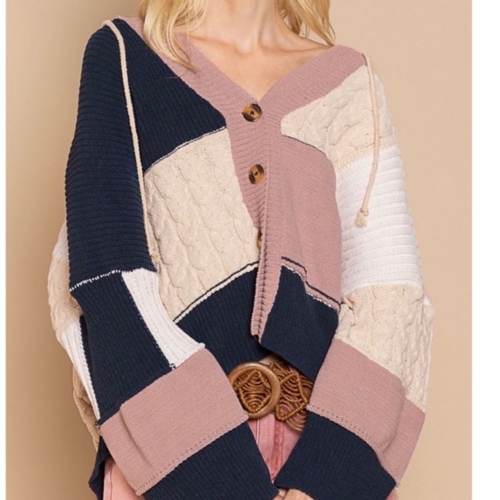 Pol Patchwork Oversized Chunky Boho Cardigan